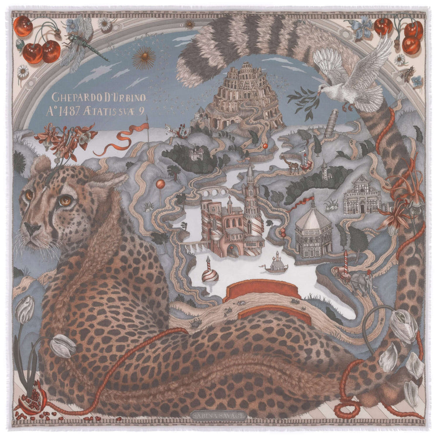 ACCESSORIES Medici Cheetah Wool/Silk Scarf in Musk & Maraschino Sabina Savage
