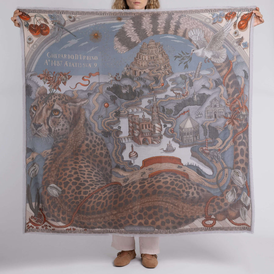 ACCESSORIES Medici Cheetah Wool/Silk Scarf in Musk & Maraschino Sabina Savage