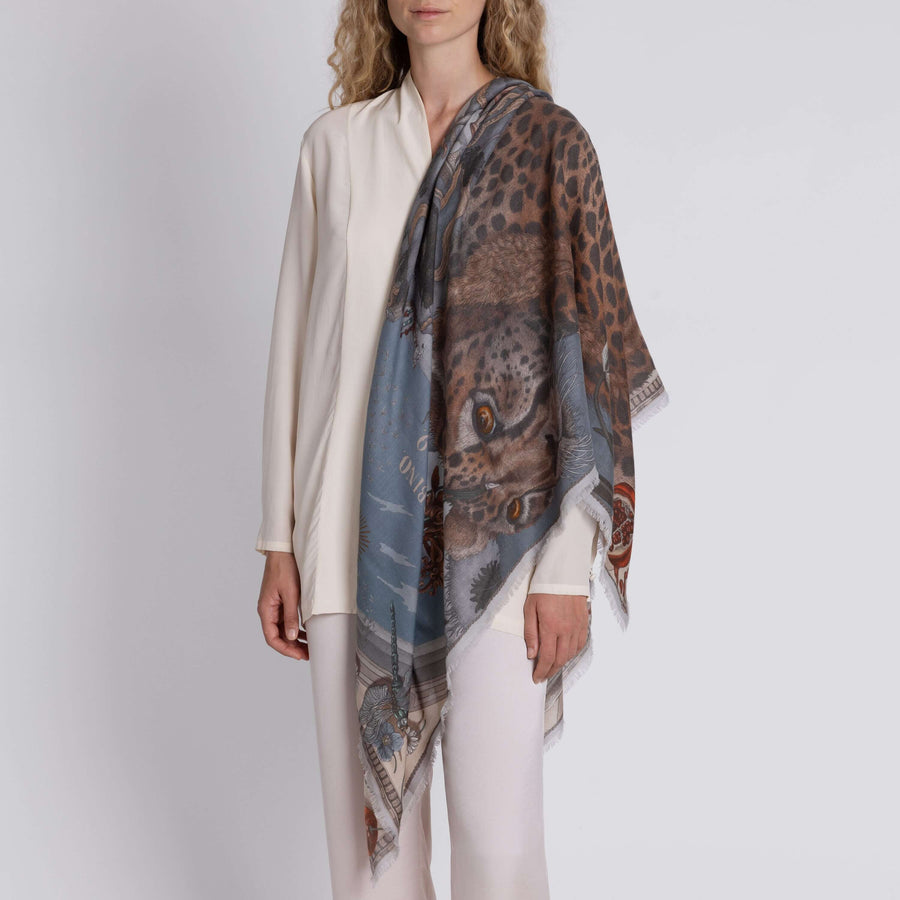 ACCESSORIES Medici Cheetah Wool/Silk Scarf in Musk & Maraschino Sabina Savage