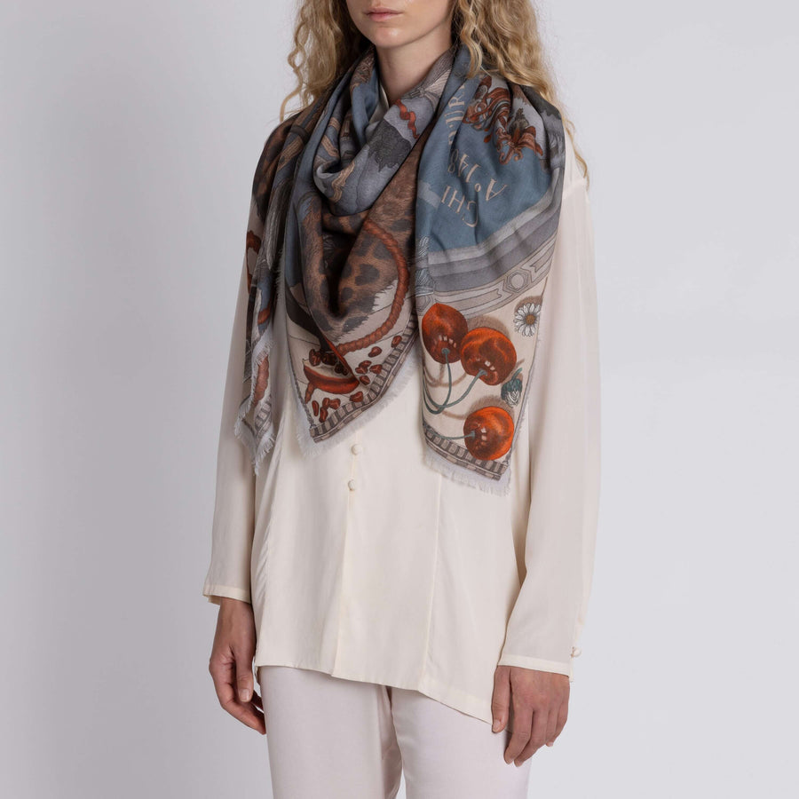 ACCESSORIES Medici Cheetah Wool/Silk Scarf in Musk & Maraschino Sabina Savage