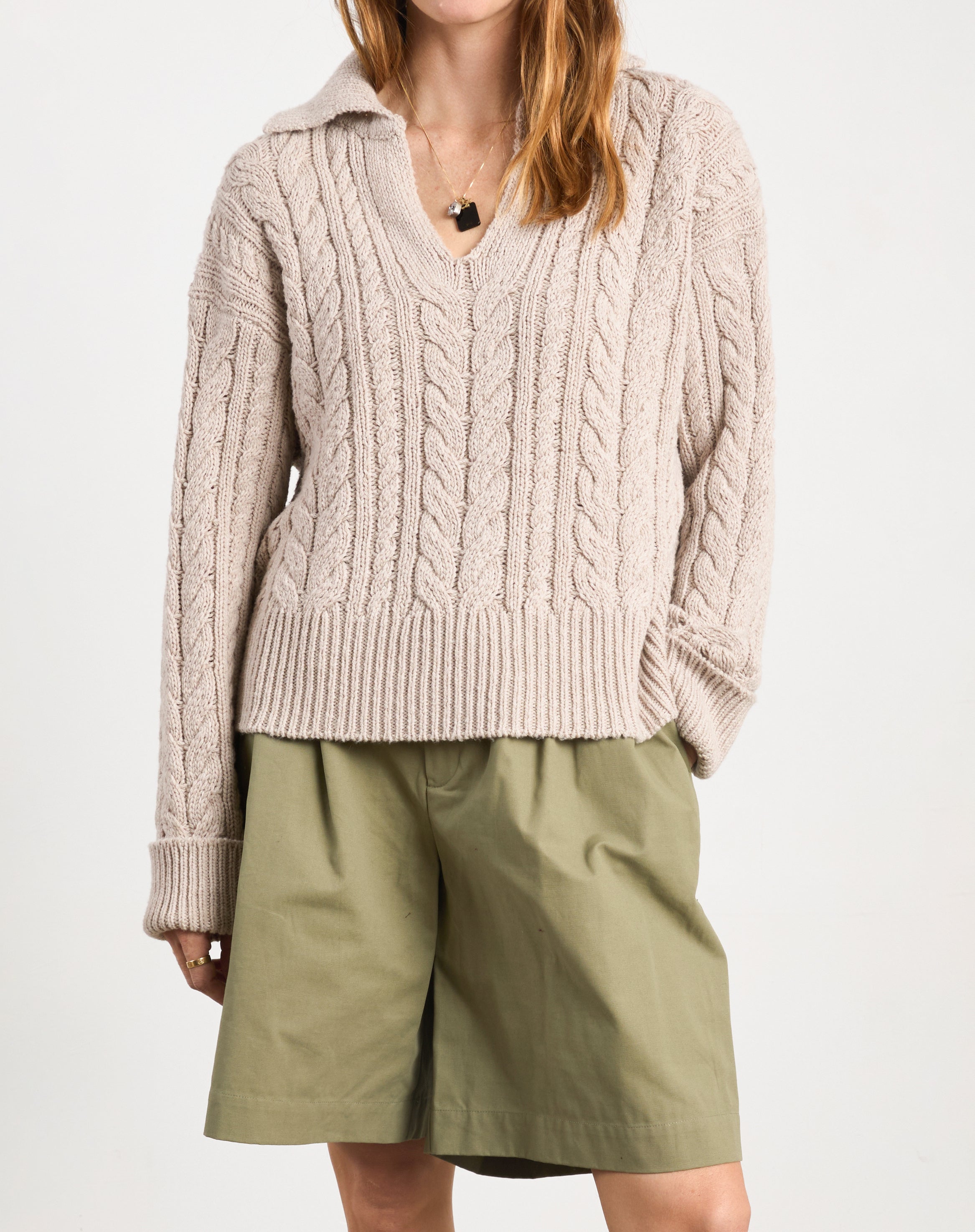 SWEATERS Jelina Cableknit Pullover in Oyster Ciao Lucia