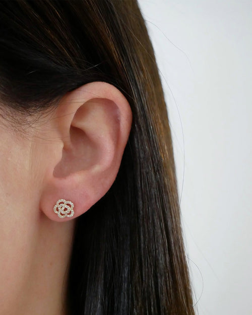 JEWELRY TS - 14K DIAMOND ROSE STUD EARRINGS EF Collection