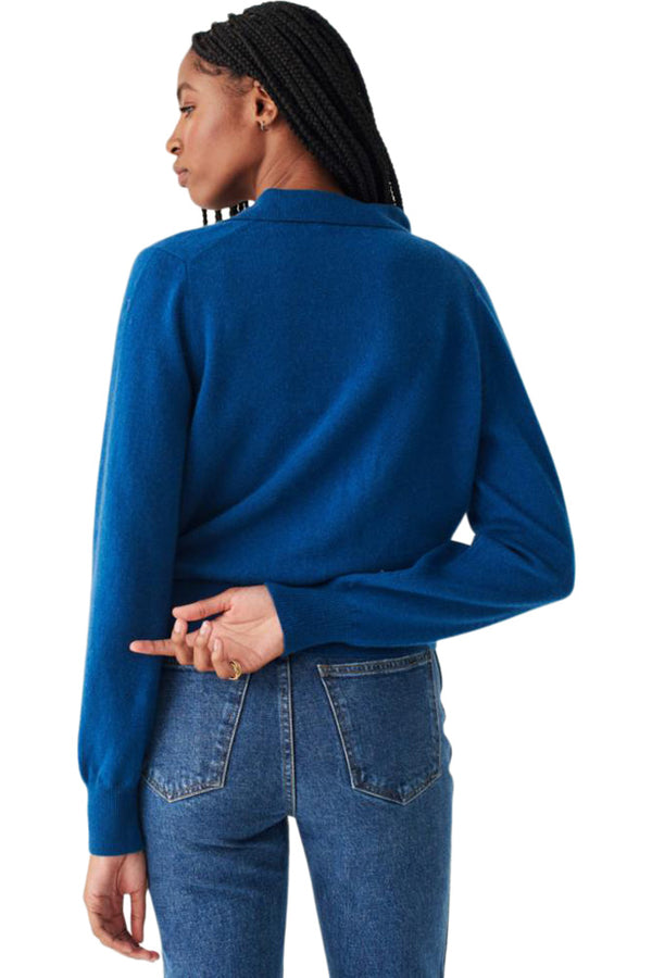Sweaters White & Warren Cashmere Polo Henley in Regal Blue White & Warren
