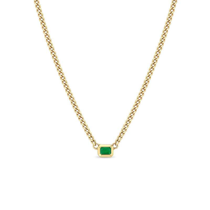 JEWELRY X-Small Curb Chain Emerald Necklace in Yellow Gold Zoe Chicco