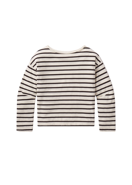 トップス Draw Boat Neck Long Tee Boat Neck Long Sleeve in Chocolate Stripe – Serafina