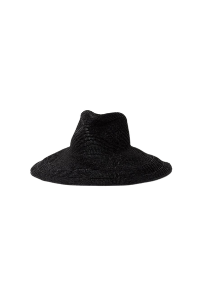 New Janessa Leone Waverly Adjustable Leather Strap Raffia Straw Black Hat Medium Janessa Leone Waverly Hat in Black | two birds main image 2