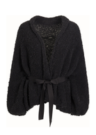 SWEATERS Alpaca Tie Front Sweater in Black Louiza Babouryan