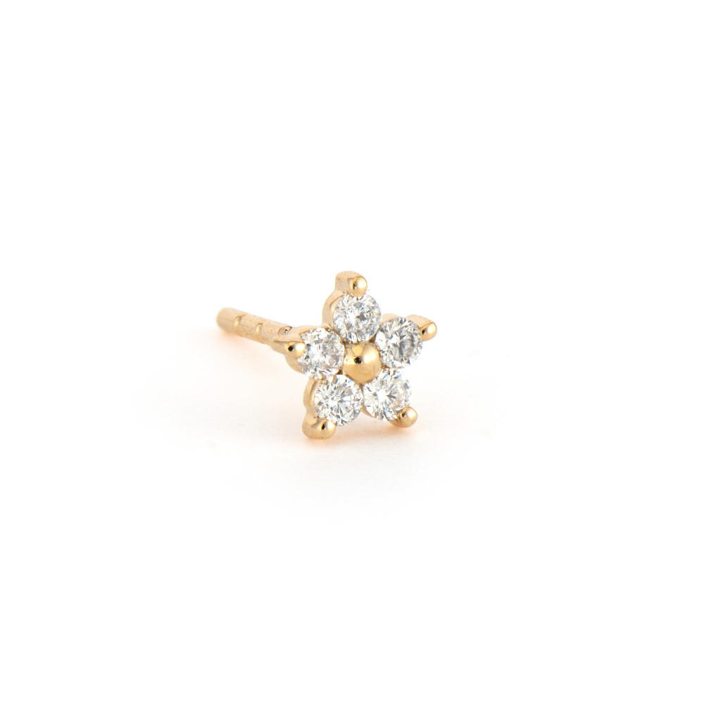 JEWELRY Single Diamond Prong Flower Stud in Yellow Gold Three Stories Jewelry