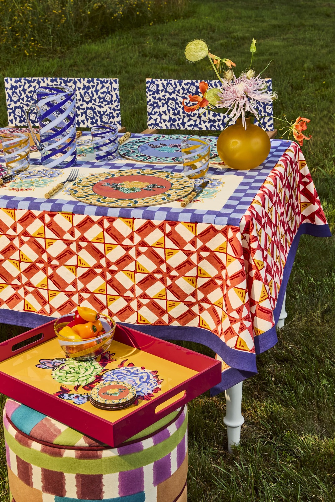HOME DECOR Small Square Tablecloth in Positano Red Tiles Lisa Corti
