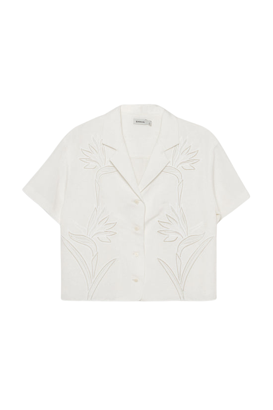 BLOUSES/SHIRTS/TOPS Louisa Embroidered Camp Shirt in White Simkhai