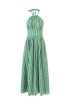 DRESSES/JUMPSUITS Halter in the Name of Love Dress in Green Check Rosie Assoulin