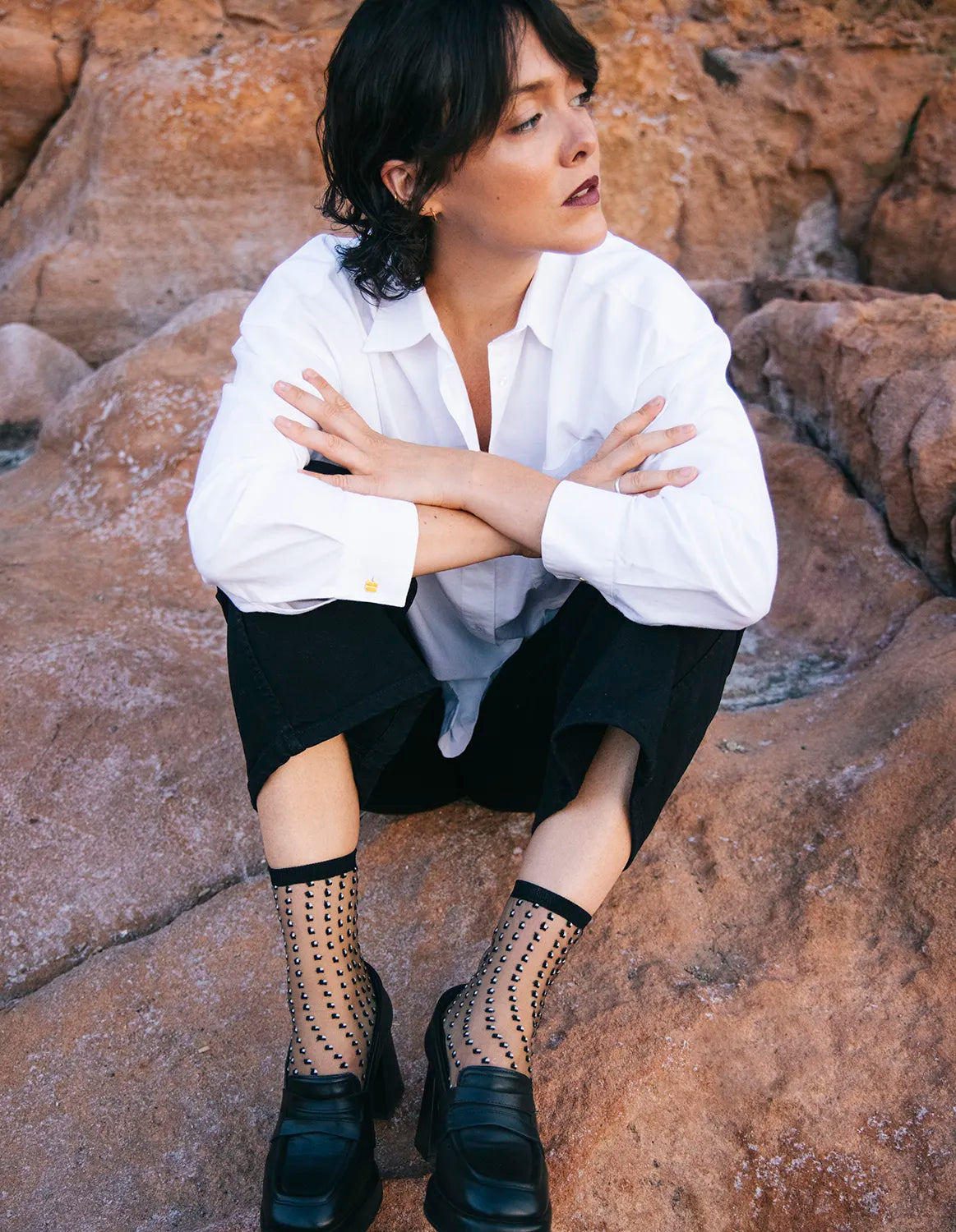 ACCESSORIES Crescent Dunes Socks in Black Atelier St Eustache