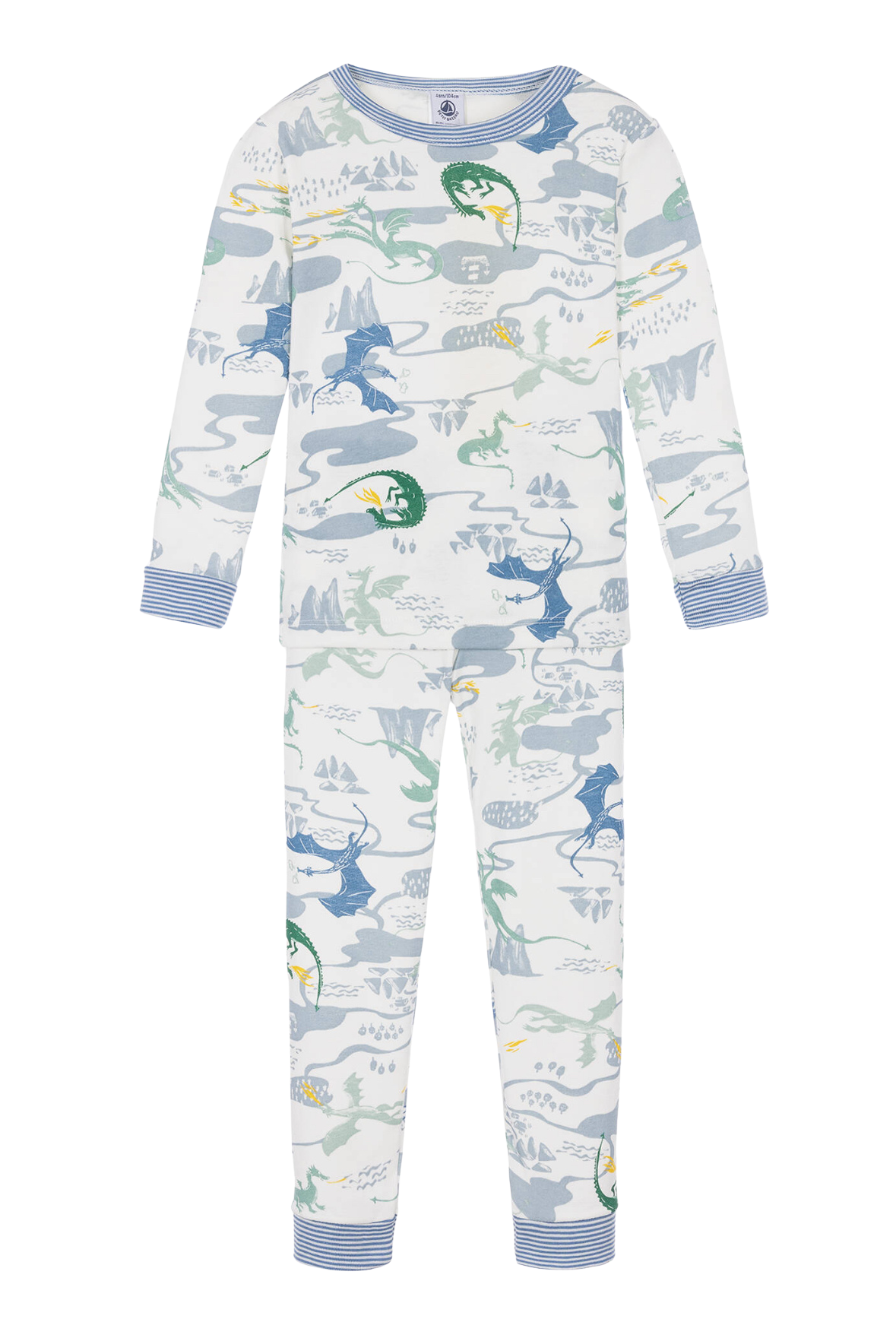 CHILDREN'S APPAREL Long Sleeve Dragon Pajama Set in White Petit Bateau