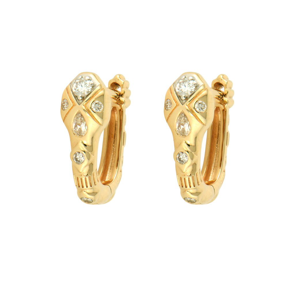 JEWELRY Copperhead Diamond Snake Huggie Hoop Pair in Yellow Gold Three Stories Jewelry