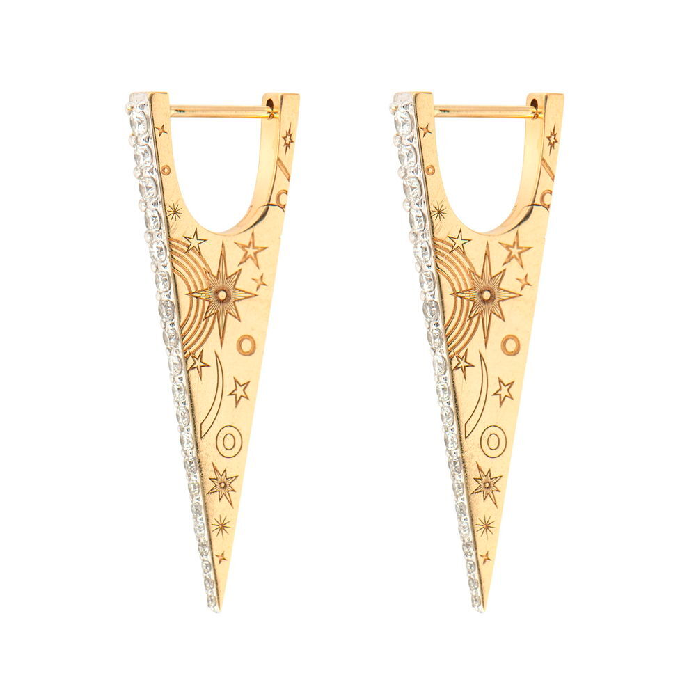 JEWELRY ELONGATED DIAMOND "V" HOOP EARRING PAIR in yellow gold Three Stories Jewelry