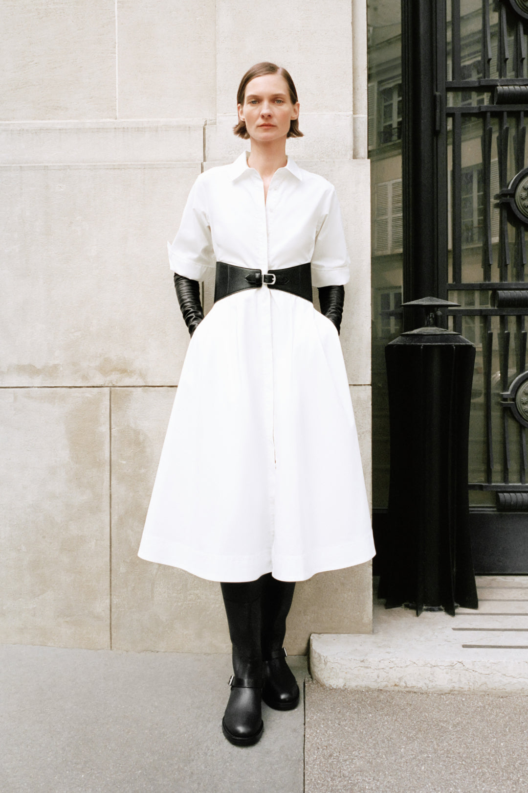 DRESSES/JUMPSUITS Olson Belted Midi Dress in White Simkhai