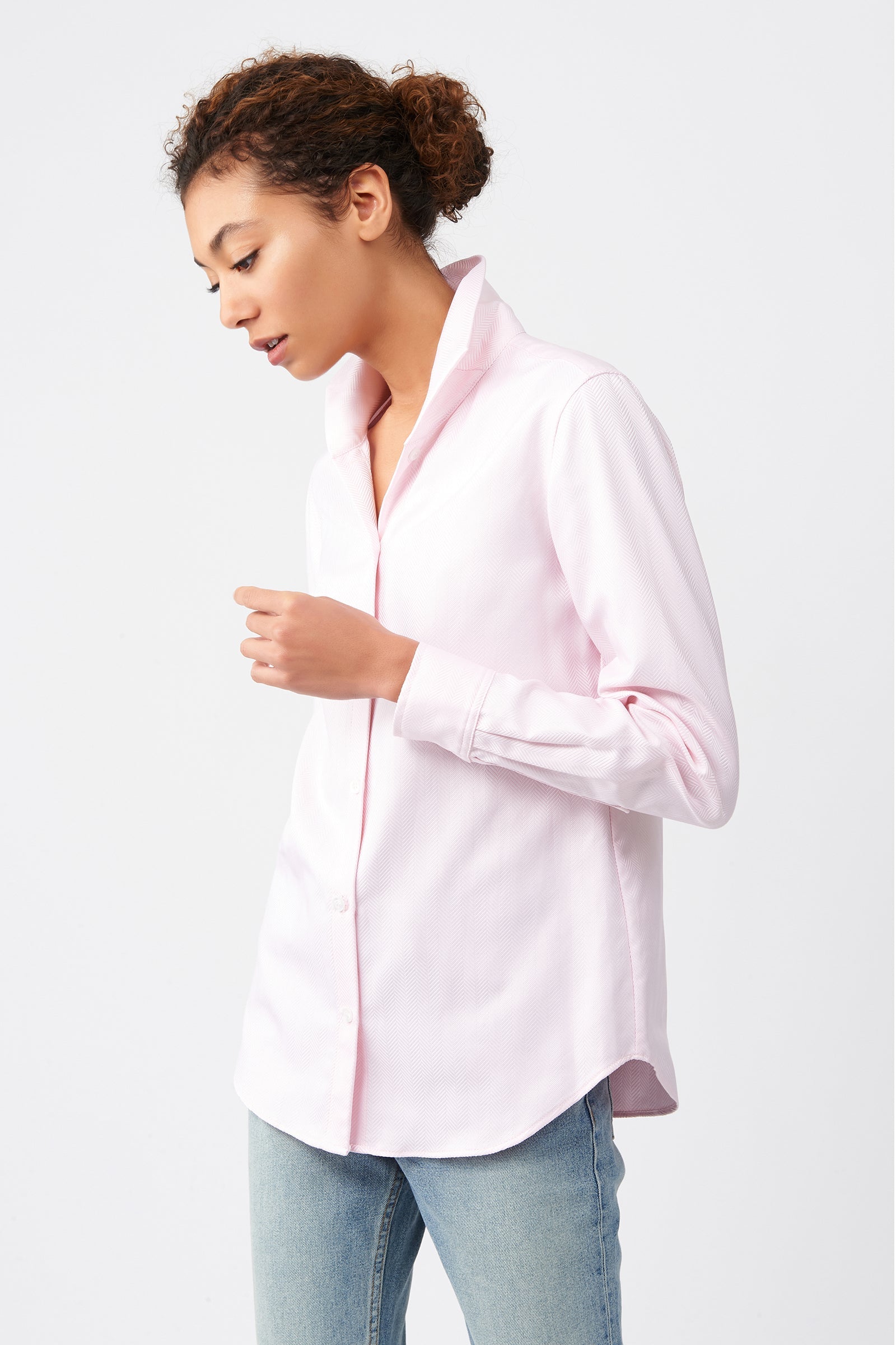 BLOUSES/SHIRTS/TOPS Box Pleat Ginna Shirt in Pink Herringbone Kal Rieman