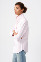 BLOUSES/SHIRTS/TOPS Box Pleat Ginna Shirt in Pink Herringbone Kal Rieman