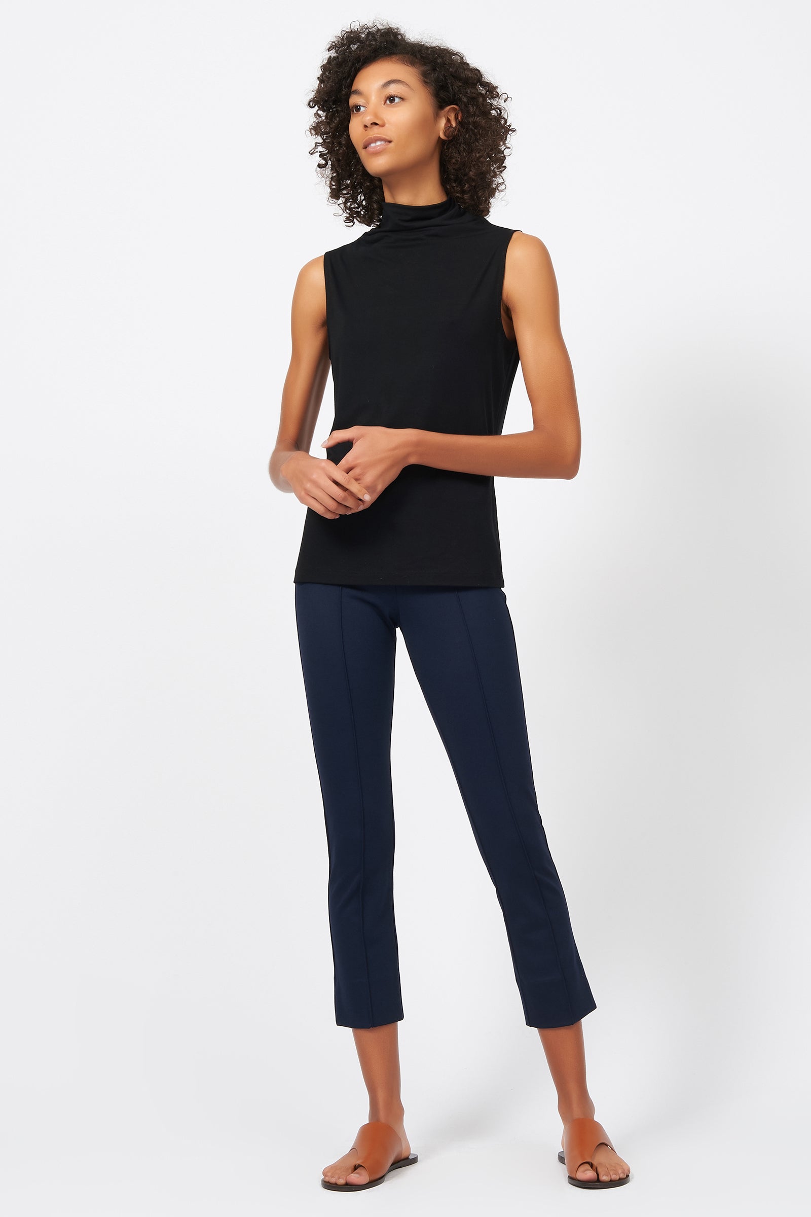 PANTS/SHORTS Pintuck Slit Capri in Navy Kal Rieman