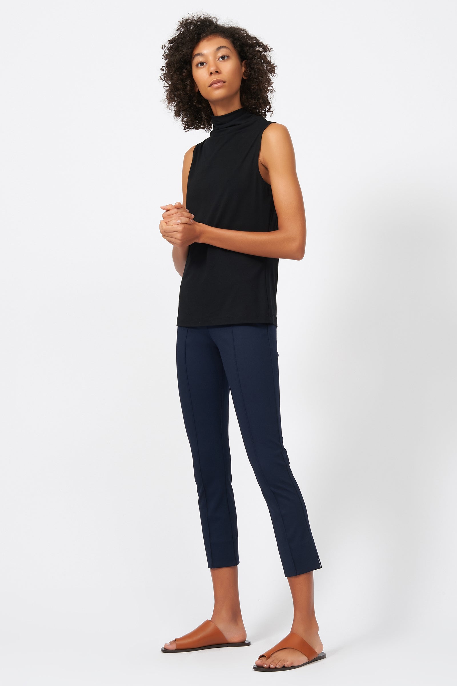 PANTS/SHORTS Pintuck Slit Capri in Navy Kal Rieman