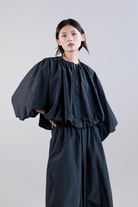 COATS/JACKET Bishop Sleeve Collarless Jacket in Black Psophia