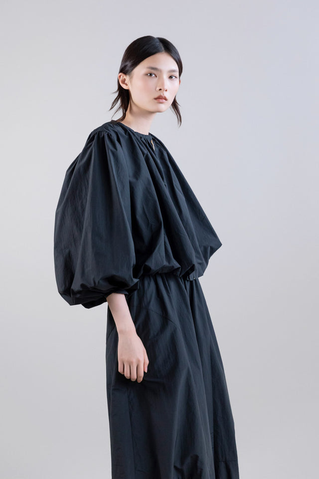 COATS/JACKET Bishop Sleeve Collarless Jacket in Black Psophia