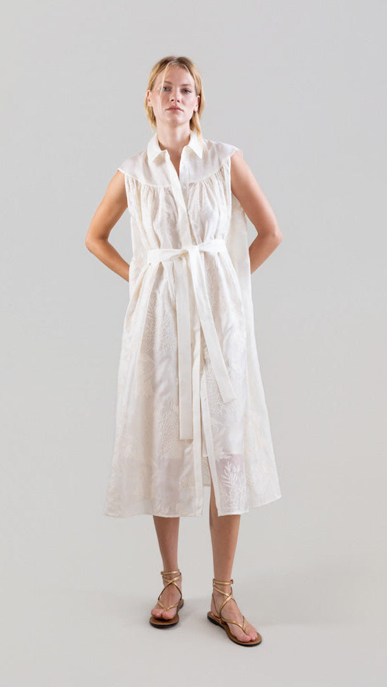 DRESSES/JUMPSUITS Ethereal Botanical Tencel Dress in Ivory Psophia