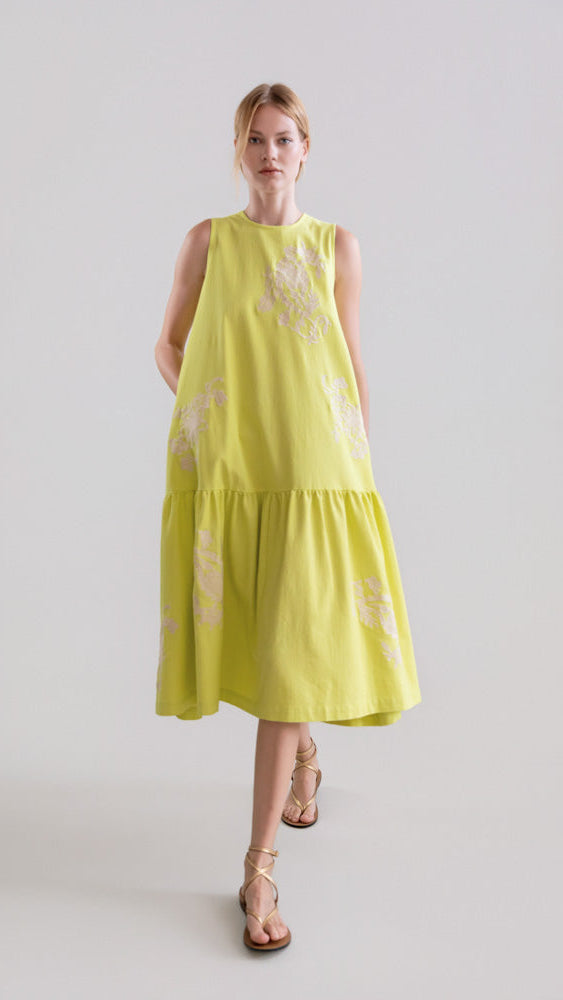 DRESSES/JUMPSUITS Sleeveless Peplum Dress in Flash Lemon Psophia