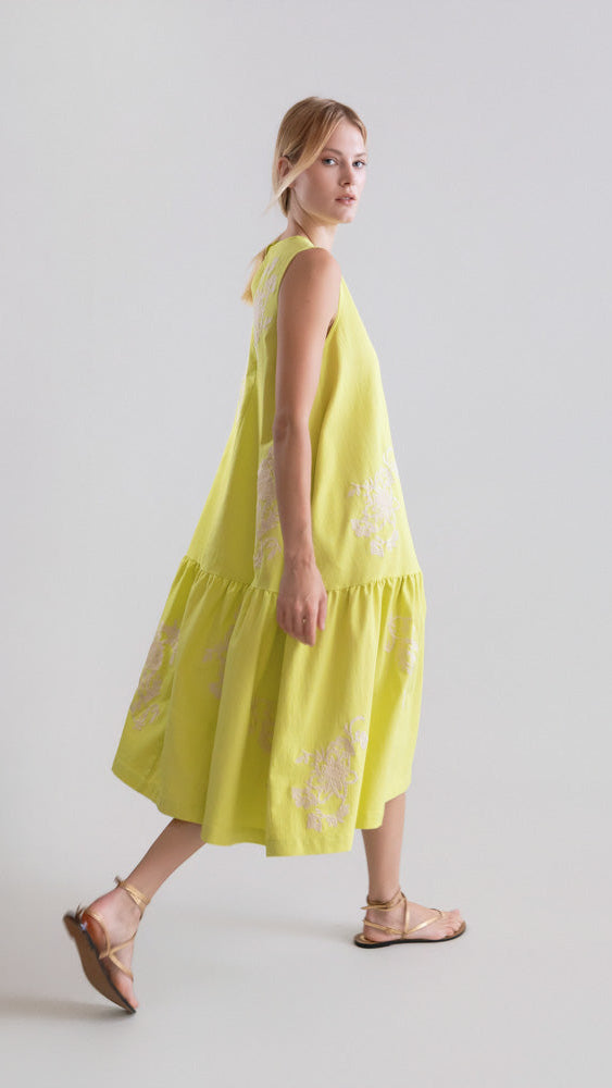 DRESSES/JUMPSUITS Sleeveless Peplum Dress in Flash Lemon Psophia