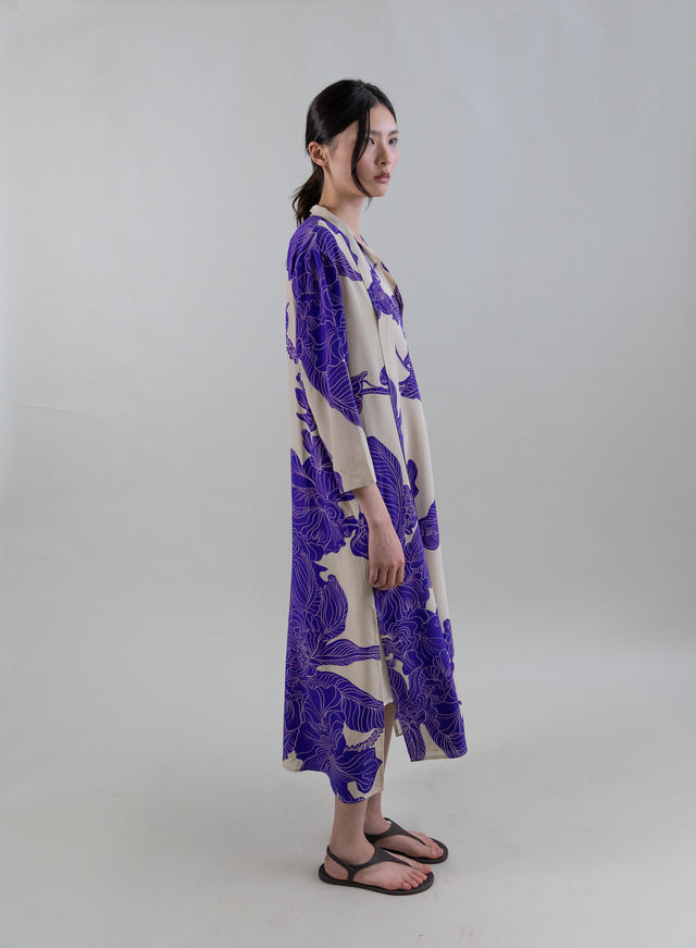 DRESSES/JUMPSUITS Contour Silk Mandarin Tie-Neck Midi Tunic in Cobalt Psophia