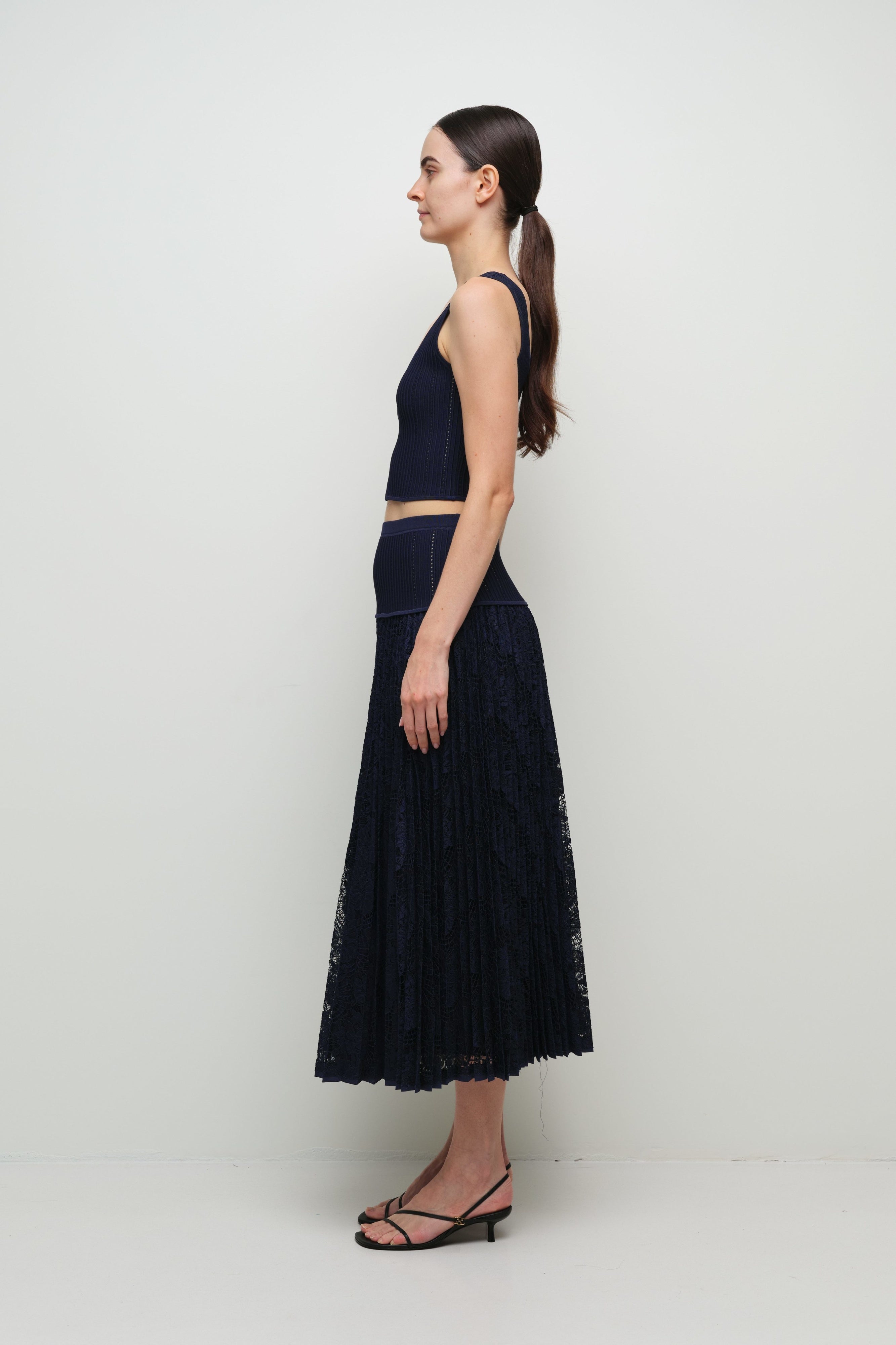 Verona Lace Midi Skirt in Midnight – Serafina