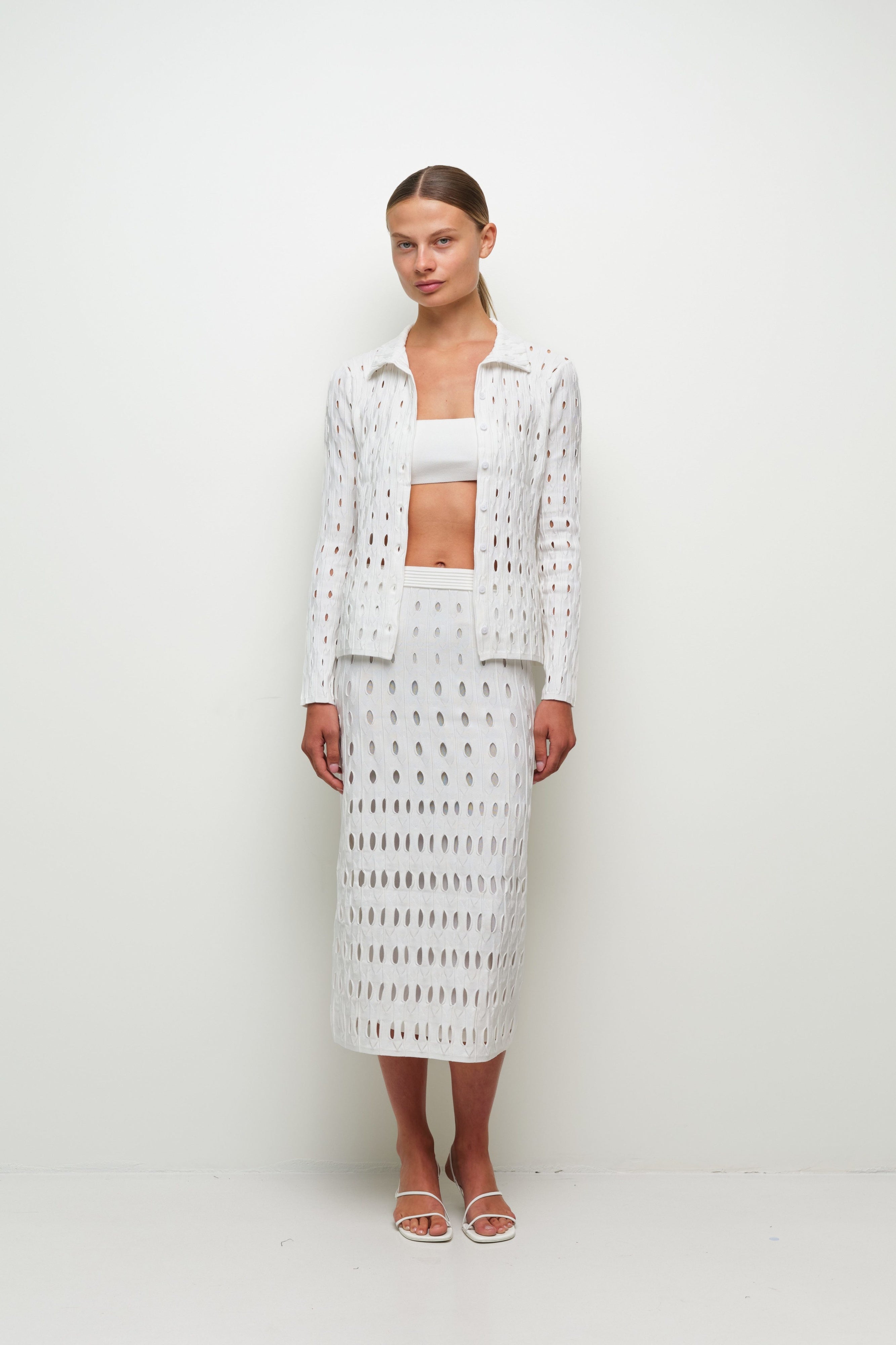 SWEATERS Ellsworth Knit Cardigan in Ivory Simkhai