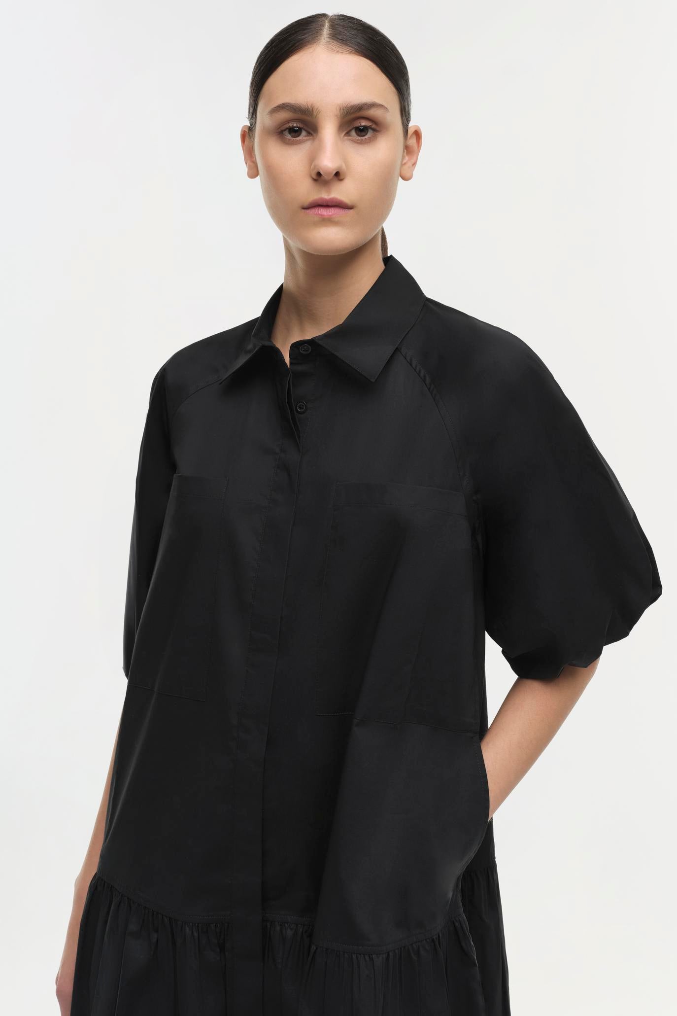 DRESSES/JUMPSUITS Crissy Cotton Poplin Dress in Black Simkhai