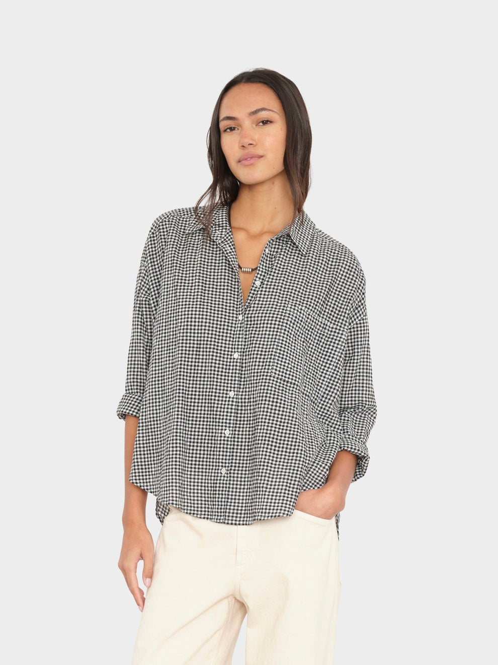 BLOUSES/SHIRTS/TOPS Jordy Gingham Shirt in Black Sand Xirena