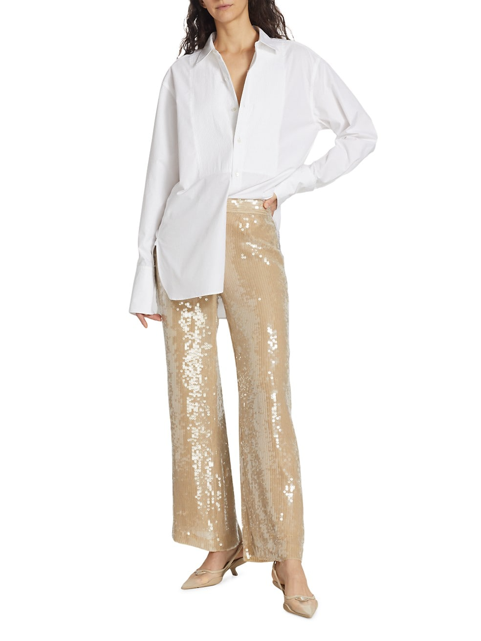 【Nili Lotan】 Yseult sequinedパンツ Nili Lotan Yseult Sequin Pants in Khaki – Serafina