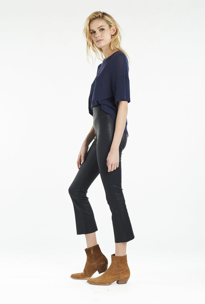 Leather Pants SPRWMN Cropped Flare Leather Legging in Navy Sprwmn