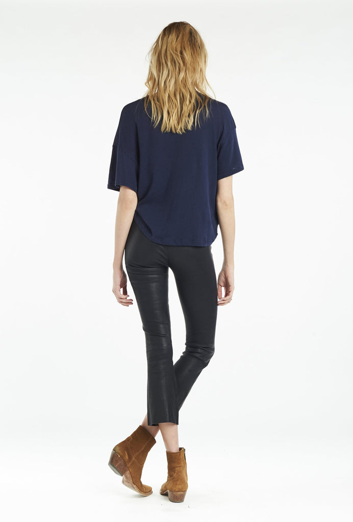 Leather Pants SPRWMN Cropped Flare Leather Legging in Navy Sprwmn