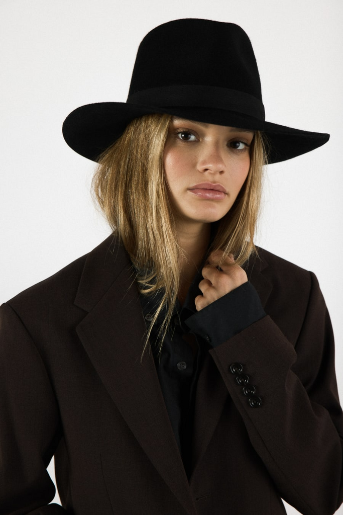 Hats Janessa Leone Luca Wool Hat in Black Janessa Leone
