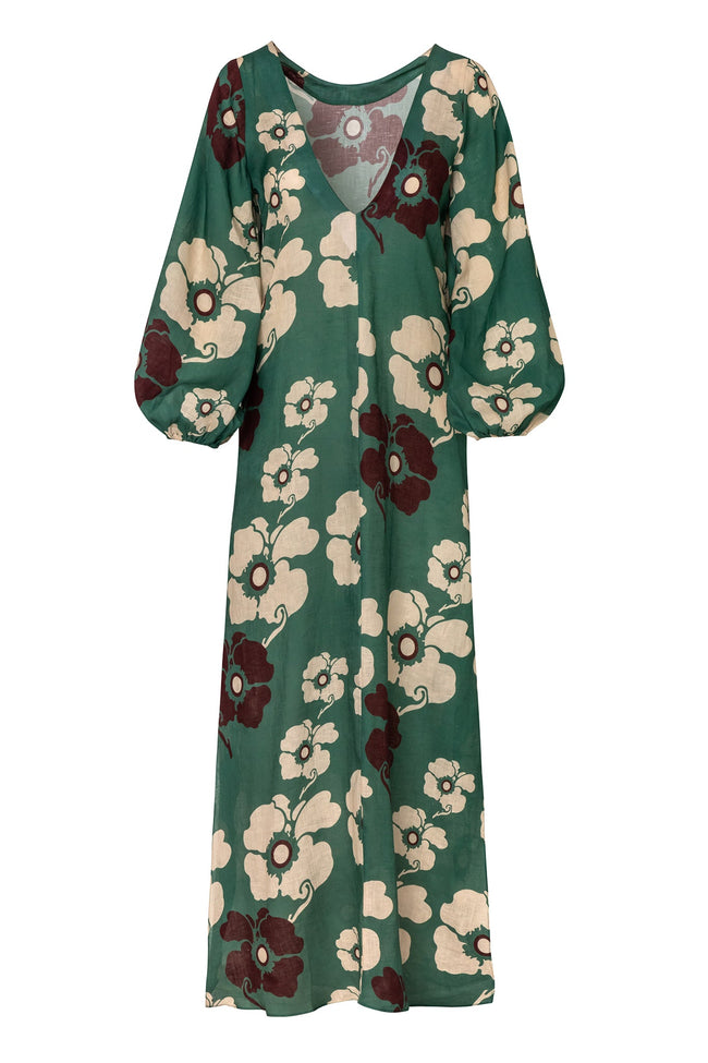 Dresses Juan De Dios Saman Linen Maxi Dress in Emerald Juan De Dios