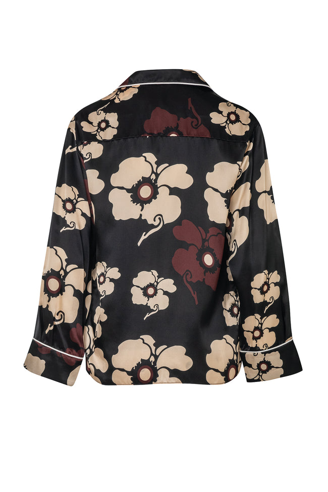 Dresses Juan De Dios Noches De Luna Silk Shirt in Black Floral Juan De Dios