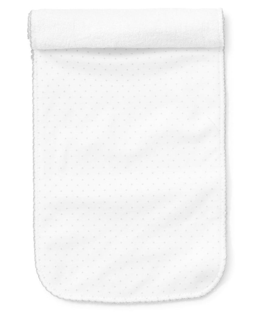 Baby Kissy Kissy Burp Cloth in White and Silver Kissy Kissy