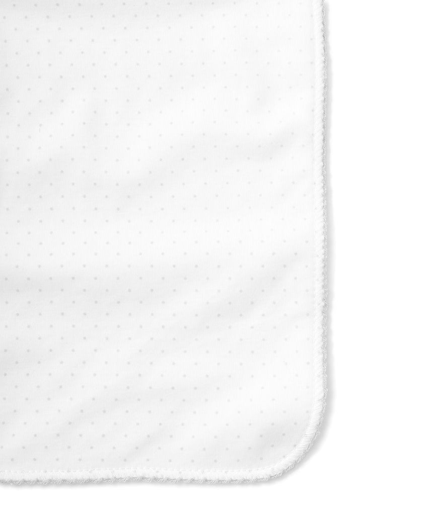Baby Kissy Kissy Burp Cloth in White and Silver Kissy Kissy