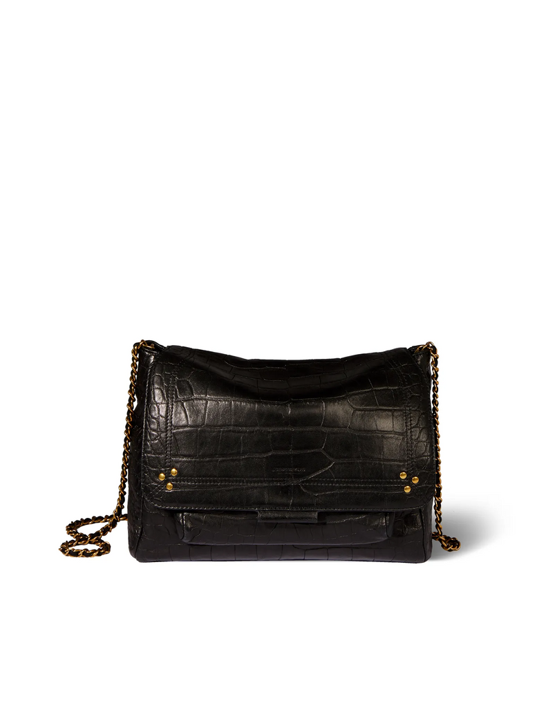 Handbags Jerome Dreyfuss Large Lulu Handbag in Embossed Noir Jerome Dreyfuss
