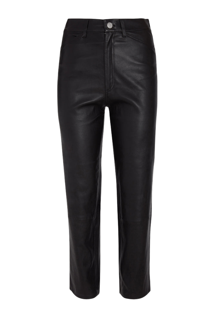5 Pocket Straight Leg Leather Pants in Black