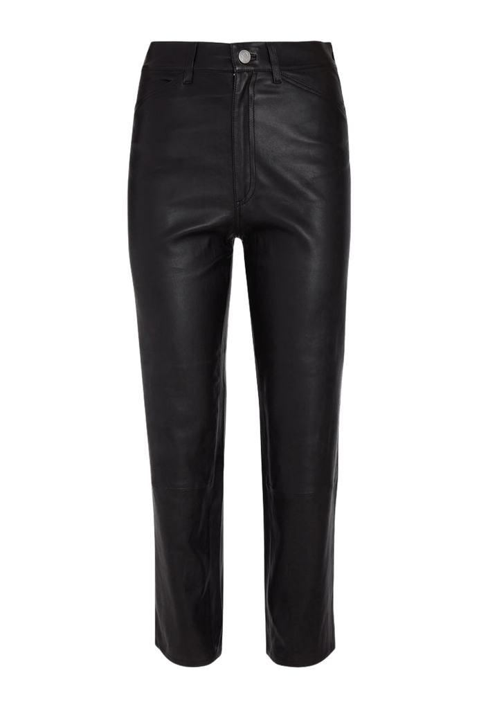 Leather Pants SPRWMN 5 Pocket Straight Leg Leather Pants in Black Sprwmn