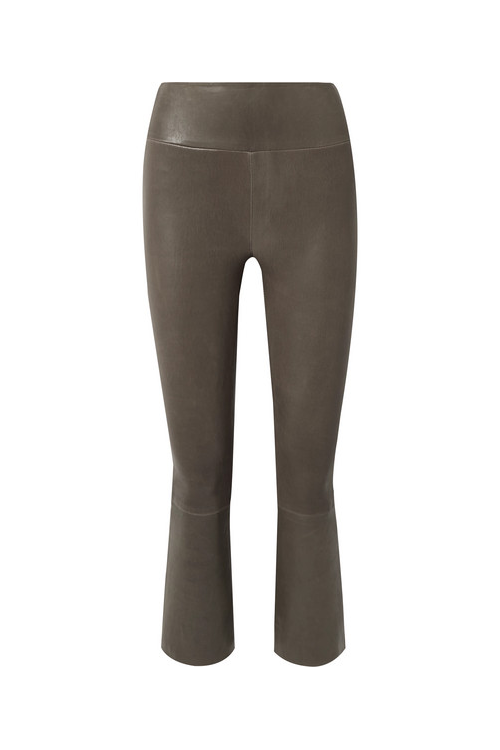 Cropped Flare Leather Leggings in Cognac