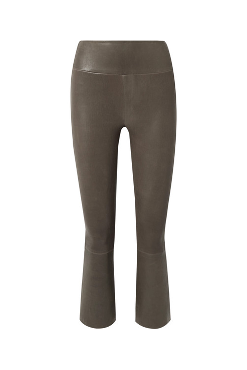 Leather Pants SPRWMN Cropped Flare Leather Leggings in Army Sprwmn