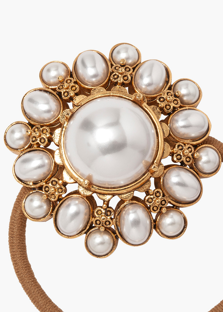 Hair Accessories Jennifer Behr Earla Ponywrap in Pearl and Gold Jennifer Behr