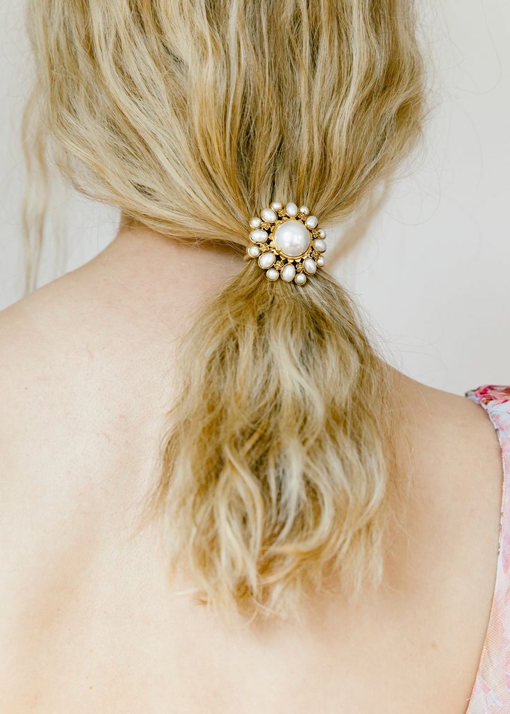 Hair Accessories Jennifer Behr Earla Ponywrap in Pearl and Gold Jennifer Behr