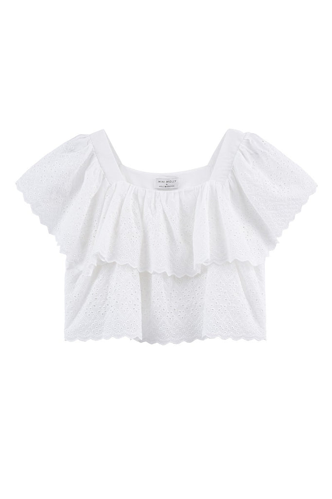 Tops Molly Bracken English Lace Ruffled Top in White Molly Bracken